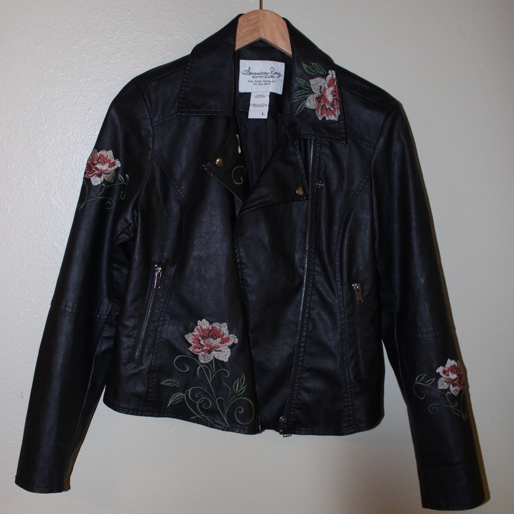 Faux- Leather Embroidered Jacket